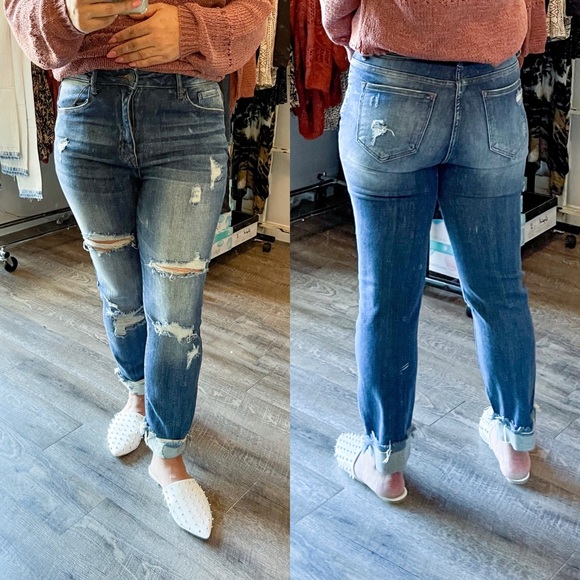 High Rise Distressed Straight Leg Jeans - Picture 2 of 2